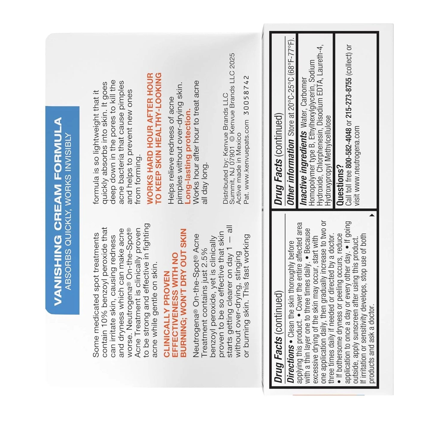On-The-Spot Acne Spot Treatment Cream with 2.5% Benzoyl Peroxide, Gentle Face Blemish Medicine for Acne-Prone Skin, Vanishing Formula, Clinically Proven Day-1 Results, 0.75-Ounce Tube