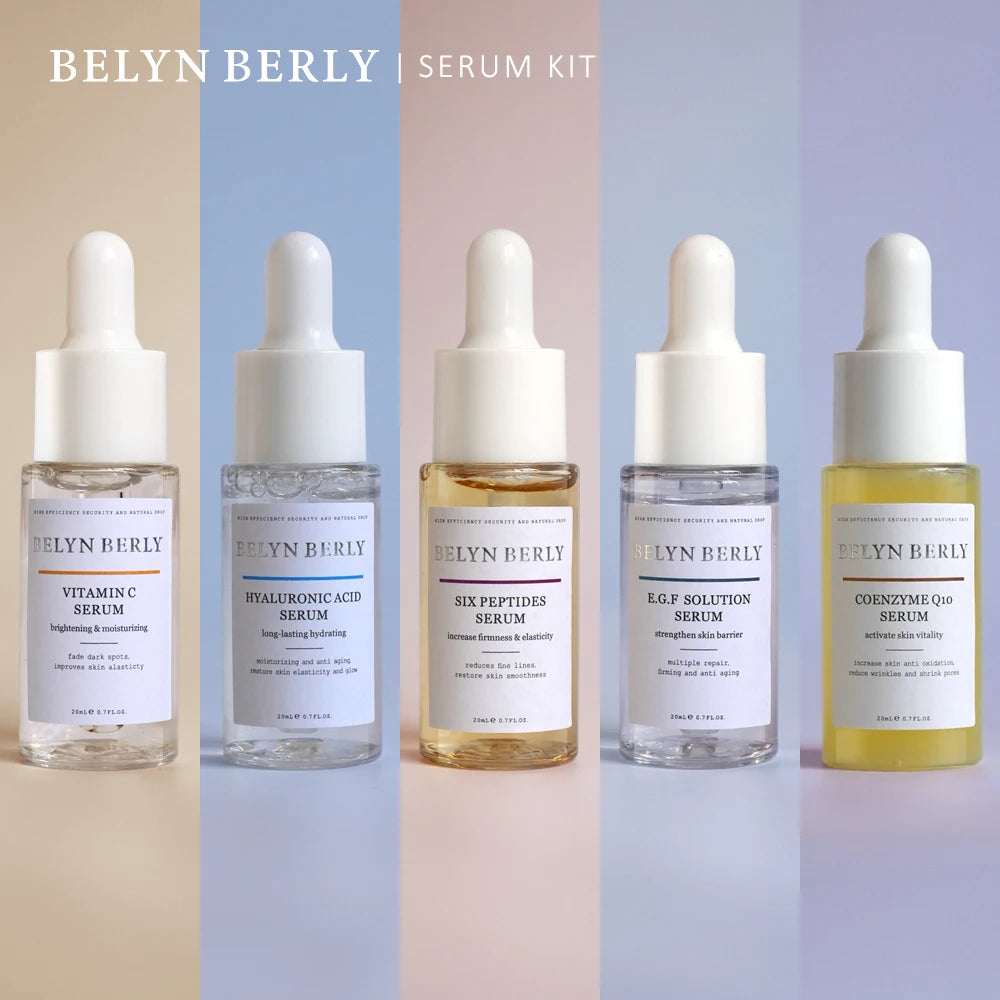 Face Serum 5Pcs/Lot Moisturizing Hyaluronic Acid Vitamain C Six Peptides Q10 EGF Facial Serum Skin Care
